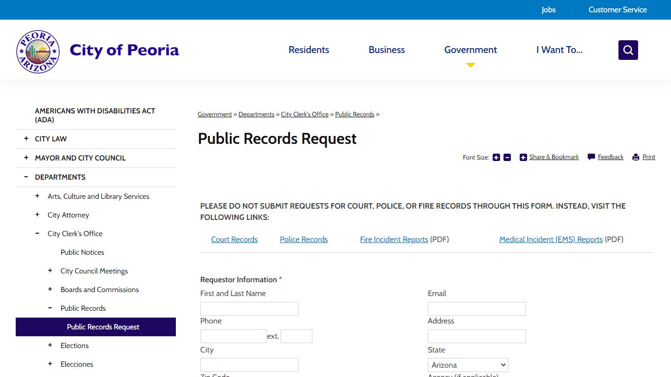 Public Records Request | City of Peoria