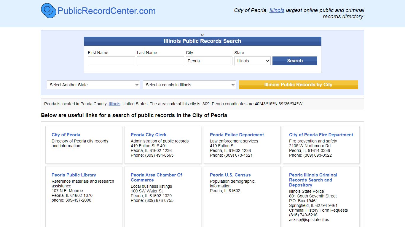 Peoria Illinois Public Records and Criminal Background Check